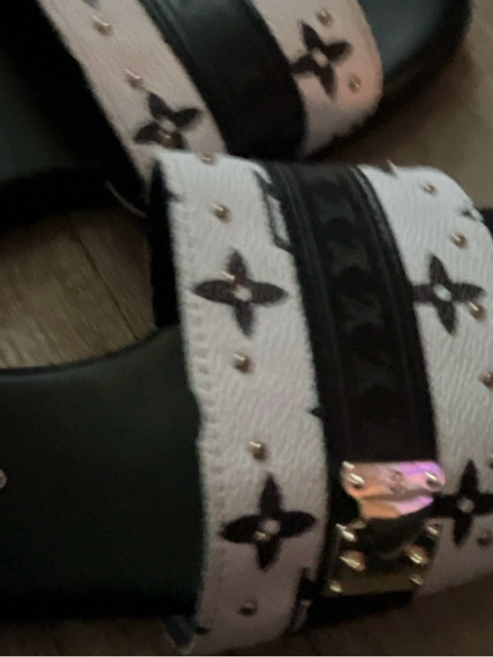 Louis Vuitton Black And White Monogram Slide Mules View 4